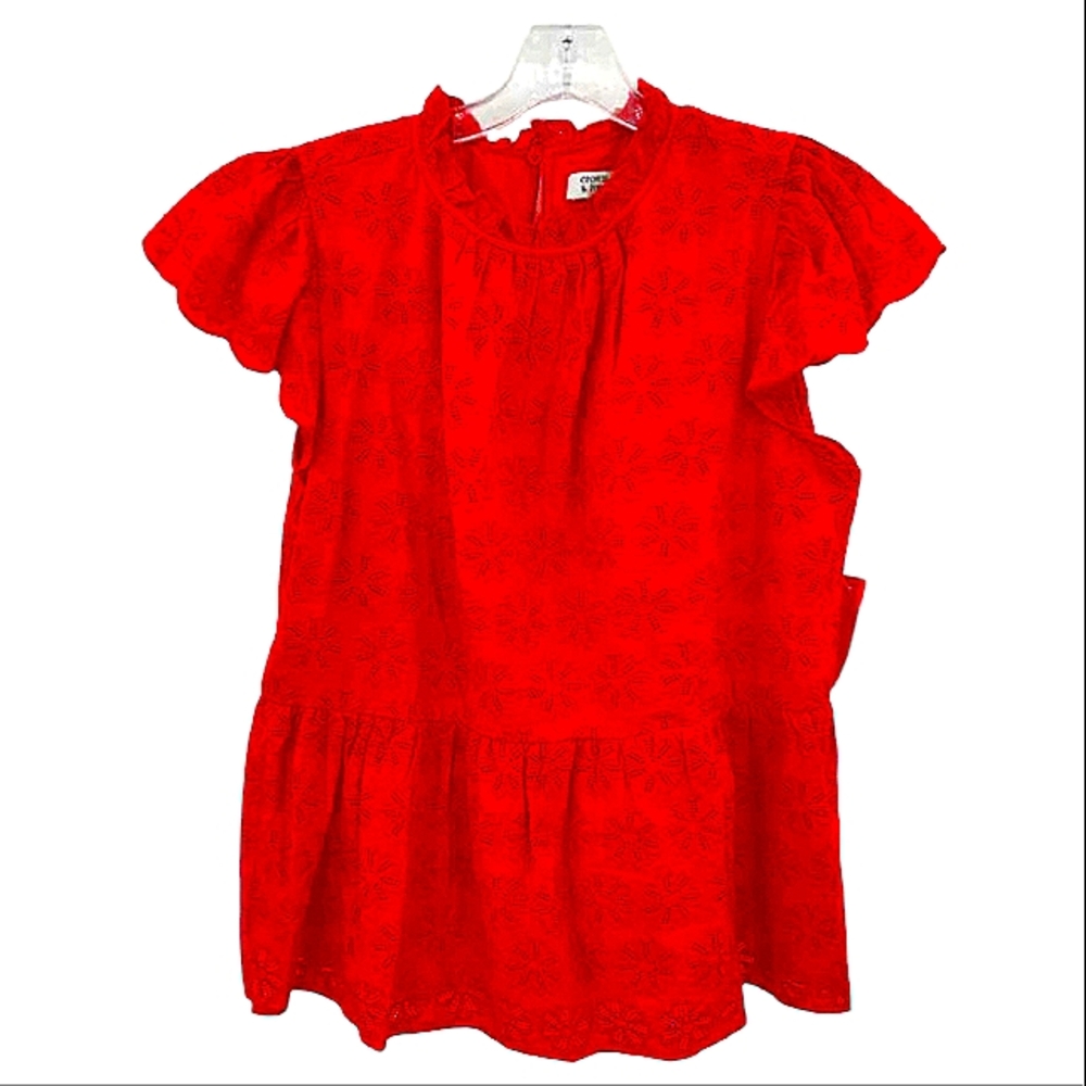 CROWN & IVY CURVY RED ORANGE EYELET LACE BLOUSE SIZE 2XL GUC